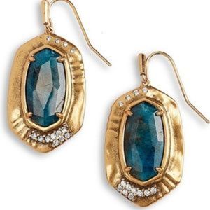 NWT KENDRA SCOTT ANNA gold drop earrings with natural teal stones